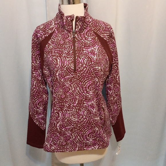 Talbots Tops - Talbots Burgundy Patterned Quarter zip pullover.